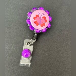 Retractable Reel Badge Holder Pediatric Nurse ER Nursing Spring Butterfly Purple